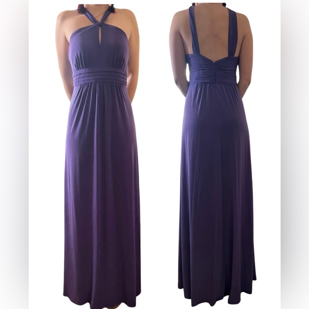 AMSALE Jersey Maxi Dress Gown Size 6 Halter Twist Front A line Purple Renfaire